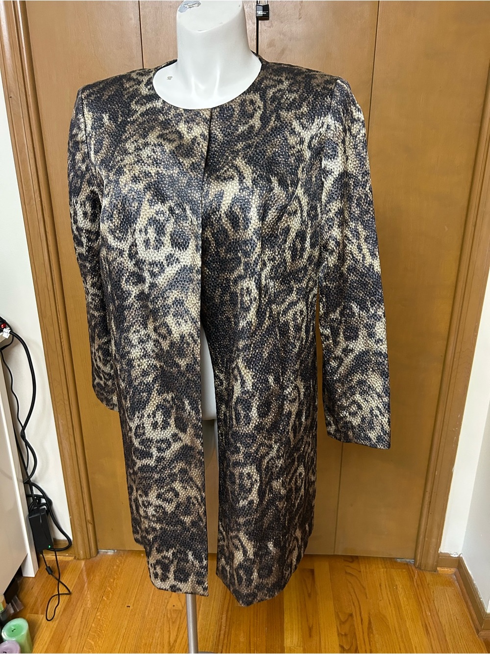 Dana Buchman Navy & Brown Leopard Print Coatigan